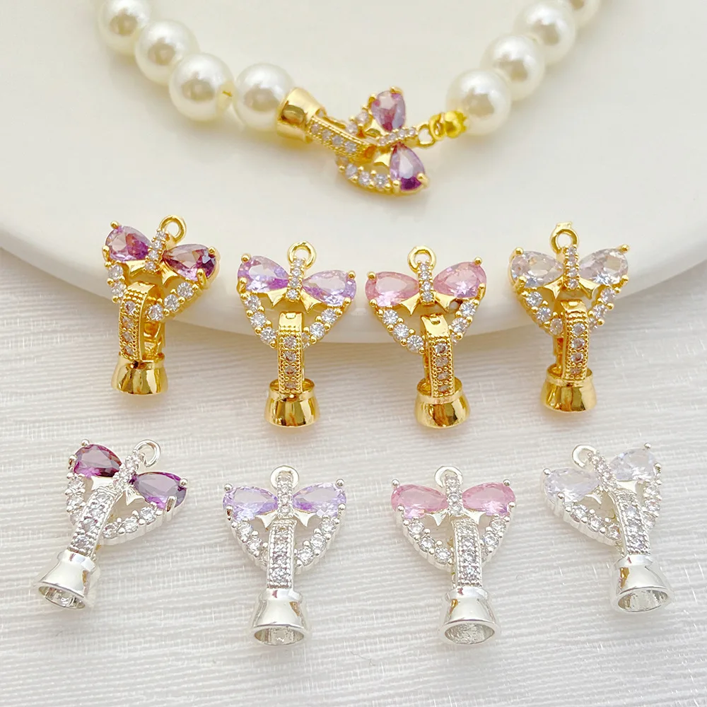 

1 Piece of Jewelry Connecting Clasp Micro-set Zirconia Butterfly Knot Woman Diy Pearl Bracelet Necklace Accessories Wholesale