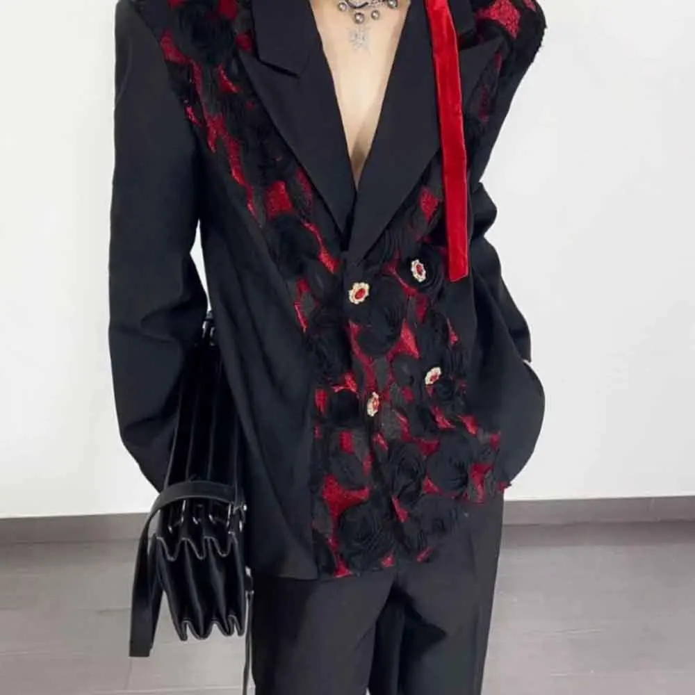 Mens Fall Jacket Embroidered Patchwork Casual Suit Streetwear Fashion Nightclub Stage Performance Jacket Top Men'S Clothing 2025