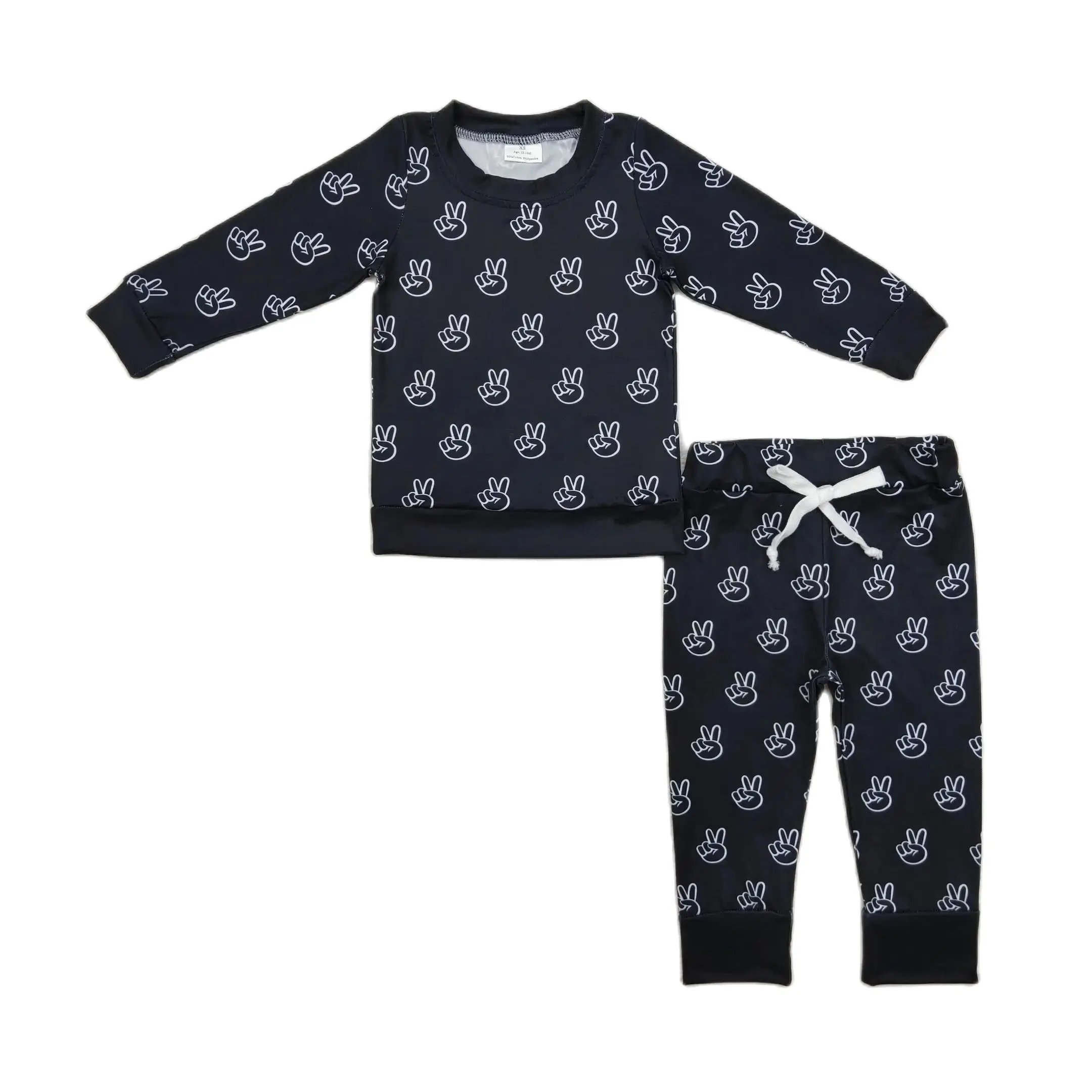 

BLP0566 sibling sleep kids clothing hand gesture black print pajamas children's clothes boys autumn fall outfits