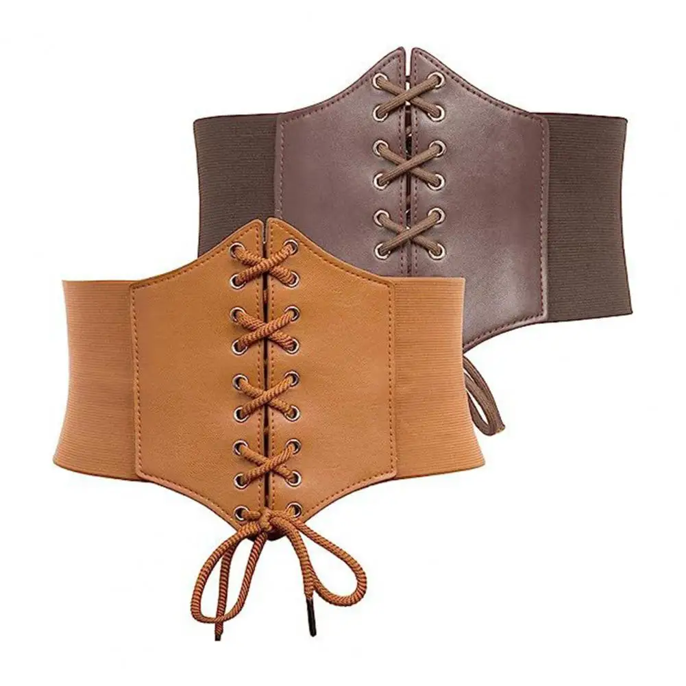 Imitation Leather Corset Elegant Lace-up Corset Belt for Women Wide Waistband for Dresses Tops Sophisticated for Stylish