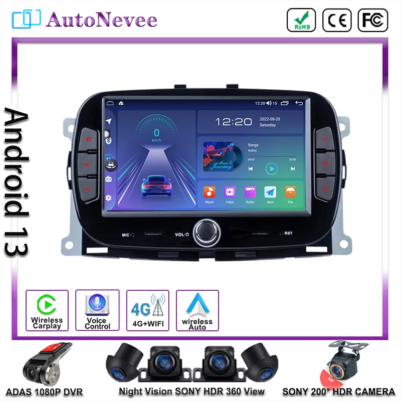 

7inch For FIAT 500 2016 2017 2018 2019 Android 13 Car Radio Stereo Wireless Carplay Android Auto Touch screen GPS WIFI DSP