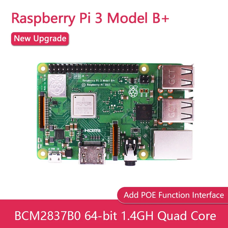 

New Original Raspberry Pi 3 Model B+ Board 3B Plus BCM2837B0 64-bit 1.4GHz with 1GB LPDDR2 SDARM Support WiFi and Bluetooth