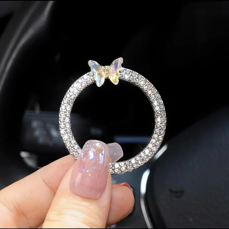 One Push Button Start Decorative Drilling Ring Car Marker Drilling Illusion Bowtie Ignition Ring Decoration Ring Car Accessories