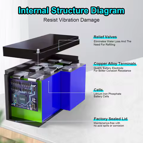 LiFePO4 Battery Cycle Lithium Battery, Built-in BMS, 5000+ Cycles Rechargeable Battery And 10-Year Lifetime Perfect For RV Solar