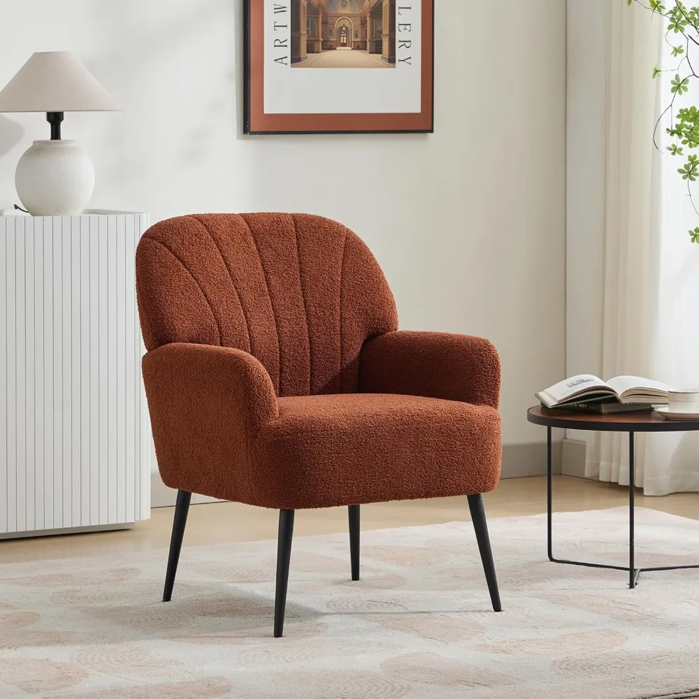 

Modern Accent Single Sofa Chair，Lamb Fabric Upholstered Comfy Reading Arm Chair for Bedroom,Single Sofa Armchair for Living Room