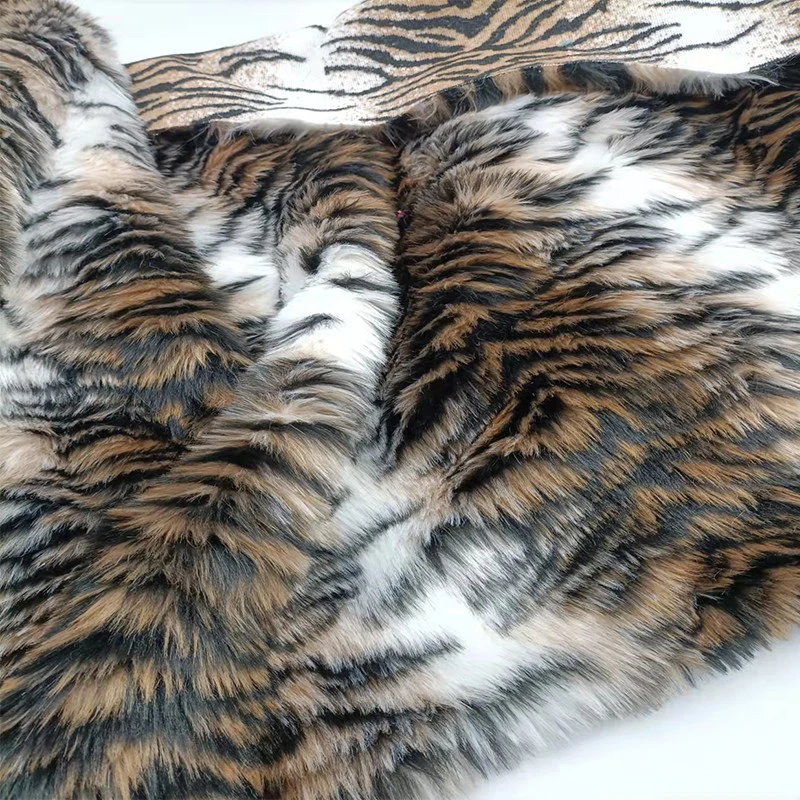 

50cm Artificial Tiger Pattern Fabric Long Plush Fabric Faux Fur for Performance Cosplay Costumes Sewing DIY Cushion Carpet