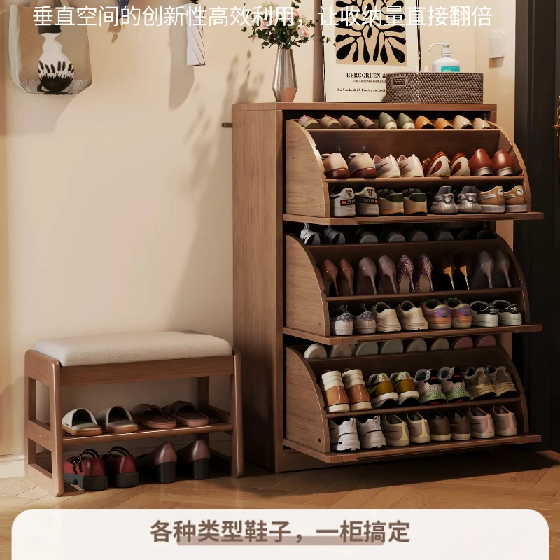 Solid wood tipping bucket louver door shoe cabinet household door large capacity entrance entrance cabinet integrated