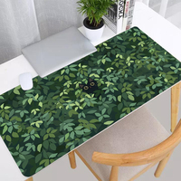 Desk Mat Kawaii Black Cat Mousepad Aesthetic Plants Nature Laptop Rug Round Mousepad Large Gaming Deskmat Cute Green  mouse Pad