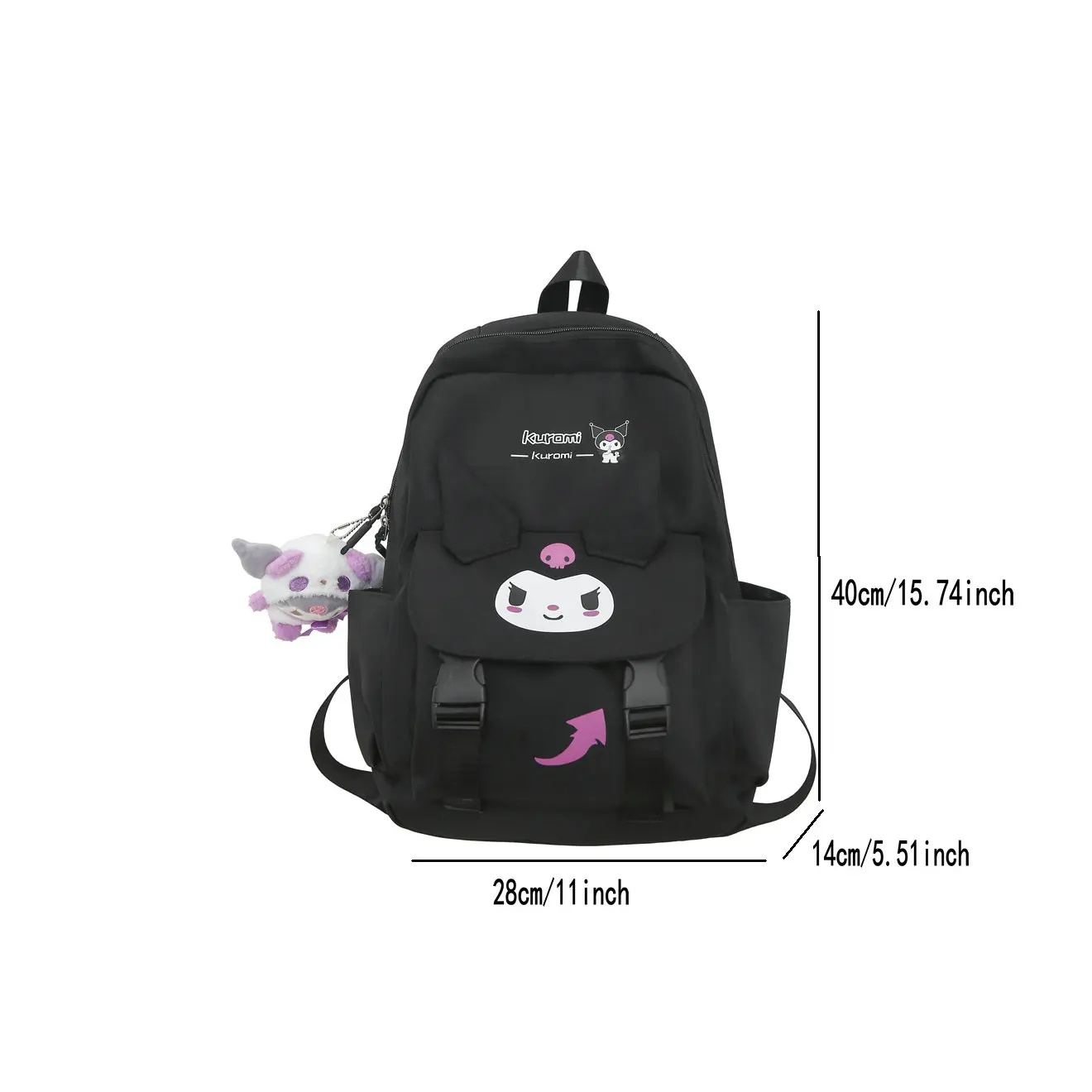 Cute Kuromi Canvas Backpack for Girls School Bags Portability Teens College Student Large Travel Shoulder Bag Mochilas Escolares