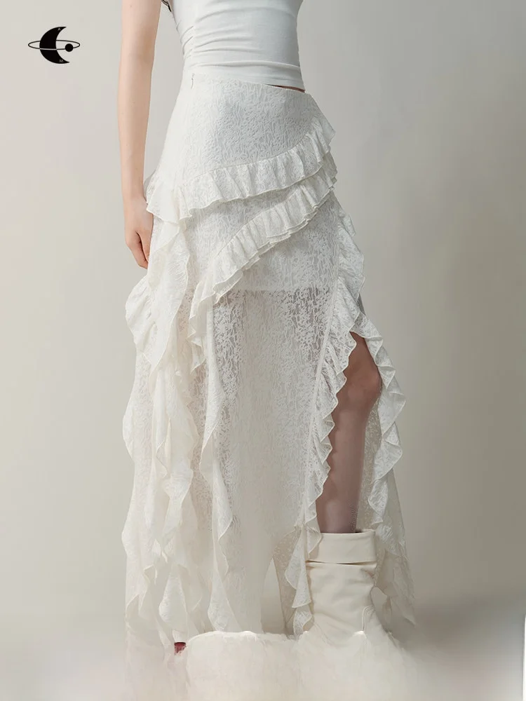 

Romantic Layered White Long Half Skirt Women's Art Student Style Spring 2025 New Arrival Creative Personalized mid Waist