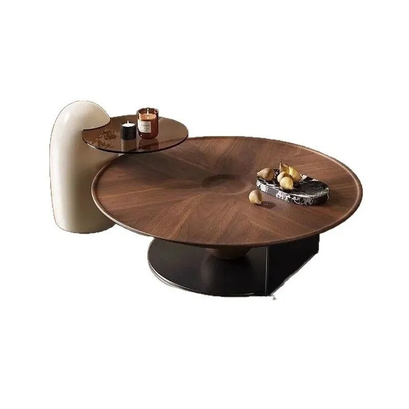 Side few minimalist walnut round coffee table light luxury small apartment living