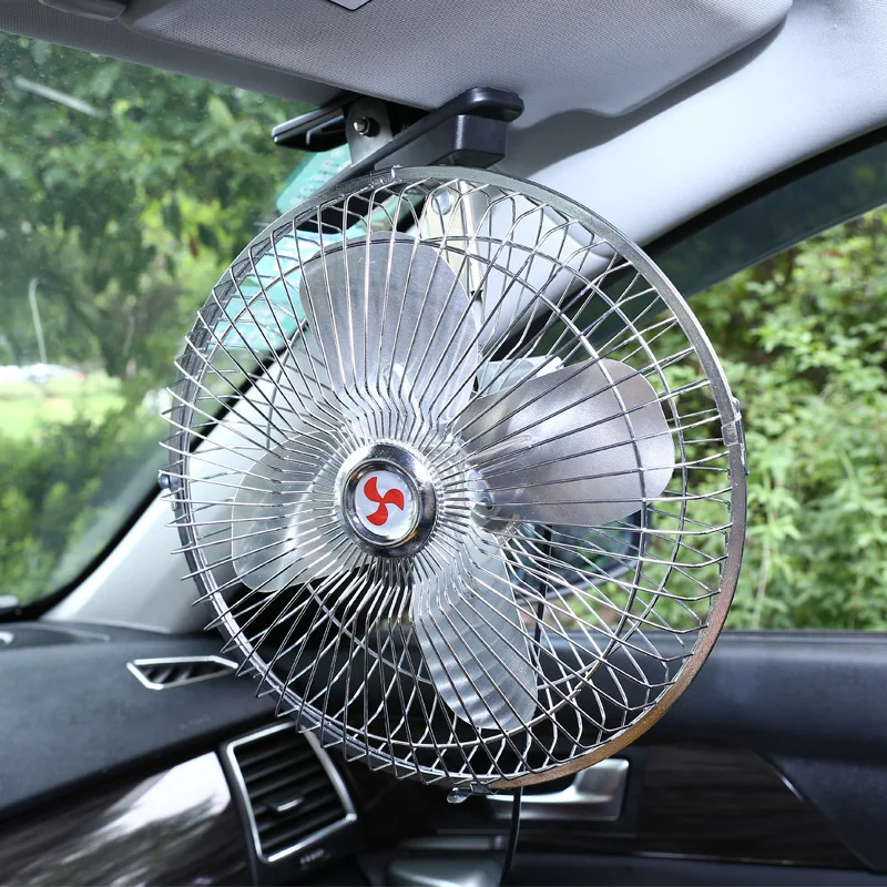 Car electric fan 8 inch truck electric fan high wind metal 4 blades \ automatic shaking head \ 1.5m cable length