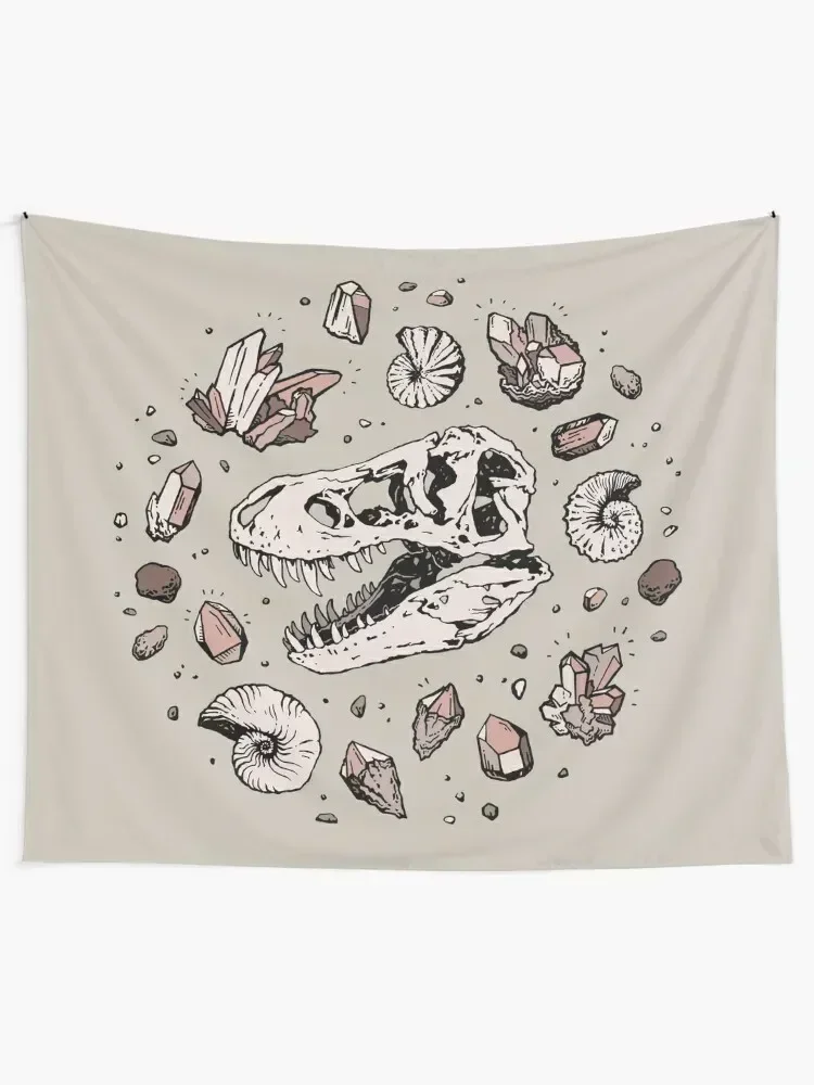 Geo-rex Vortex | Rose Quartz | Dinosaur Skull Fossil Art Tapestry Hanging Wall Home Supplies Tapestry