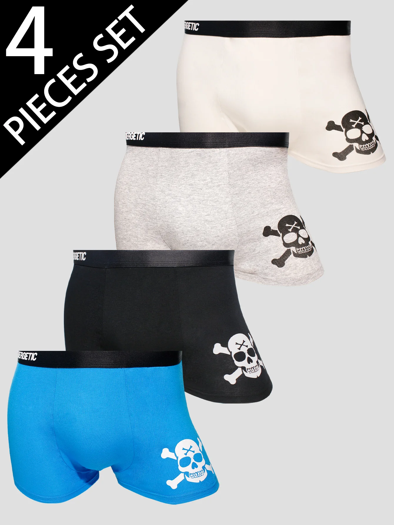 4-Pack Cool Skull Print Boxer Briefs for Boys Ages 13-16 Comfortable Breathable Mid-Size Flat Boys' Underwear for Teens