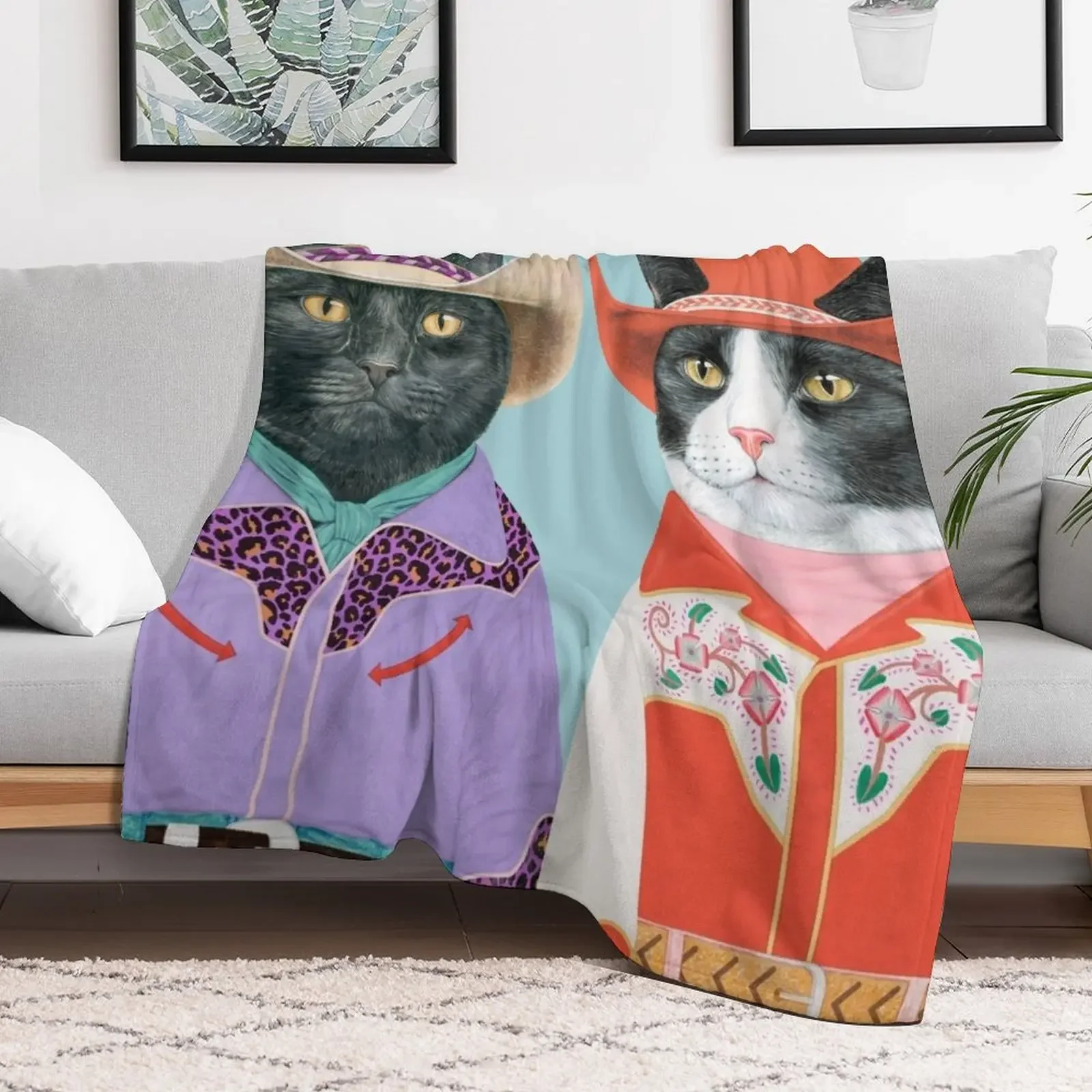 Carnival Cats - Black Cat & Tuxedo Cat Throw Blanket Warm Plush Fuzzy Blanket for Living Room