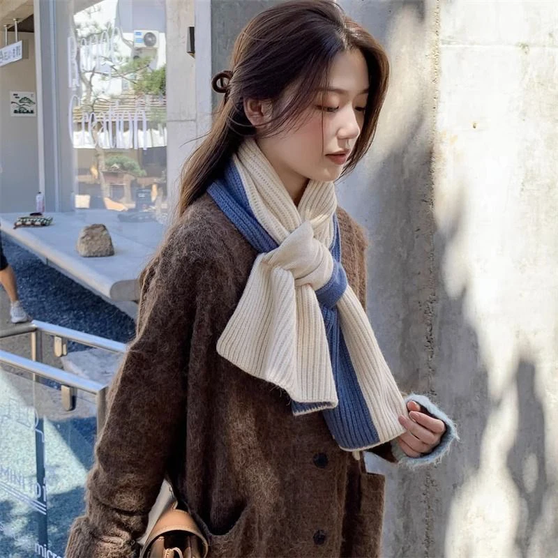 Versatile Fashion Double-color Scarf For Women Girls Autumn Winter Soft Cross Scarves Outdoor Warm Neck Protection Scarf