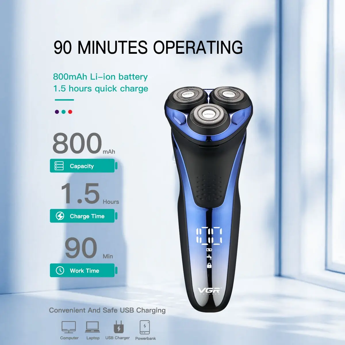VGR rasoio elettrico rasoio professionale impermeabile barba Trimmer rotativo 3D galleggiante rasatura ricaricabile elettrico per gli uomini V-306