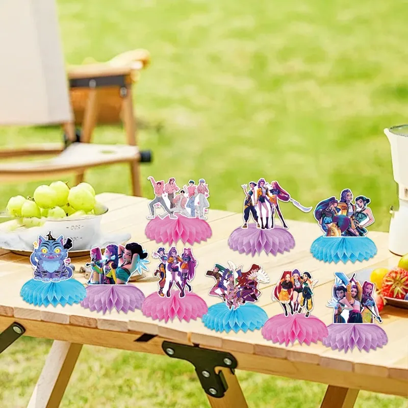 ฟิกเกอร์อนิเมะ Kpop Demon Hunter ของตกแต่งงานวันเกิดเด็ก ของประดับตกแต่งรูปทรงรังผึ้ง ของตกแต่งโต๊ะทำงาน ของขวัญ