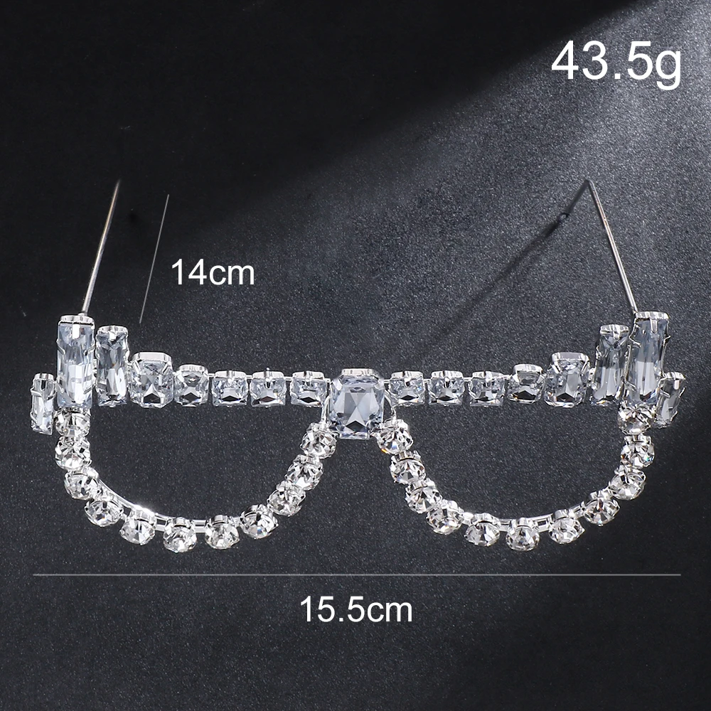 Creative Design Crystal Glasses Frame Eyeglasses No Lens Decoration Fashion Geometric Rhinestone Face Chain Collapsible Women