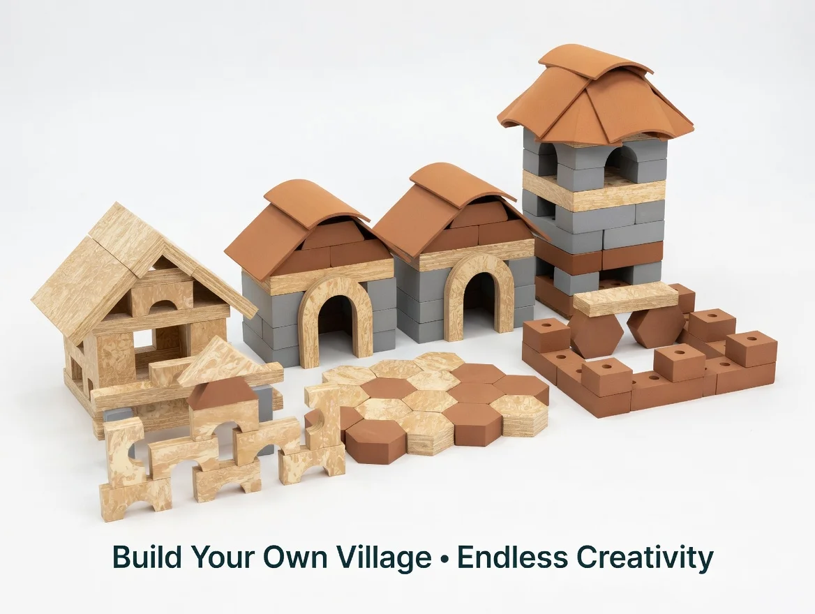 Safe EVA Foam Architectural Building Blocks Stacking Toys Realistic Wood Brick Texture Build Castles Houses - Kids STEM Toy