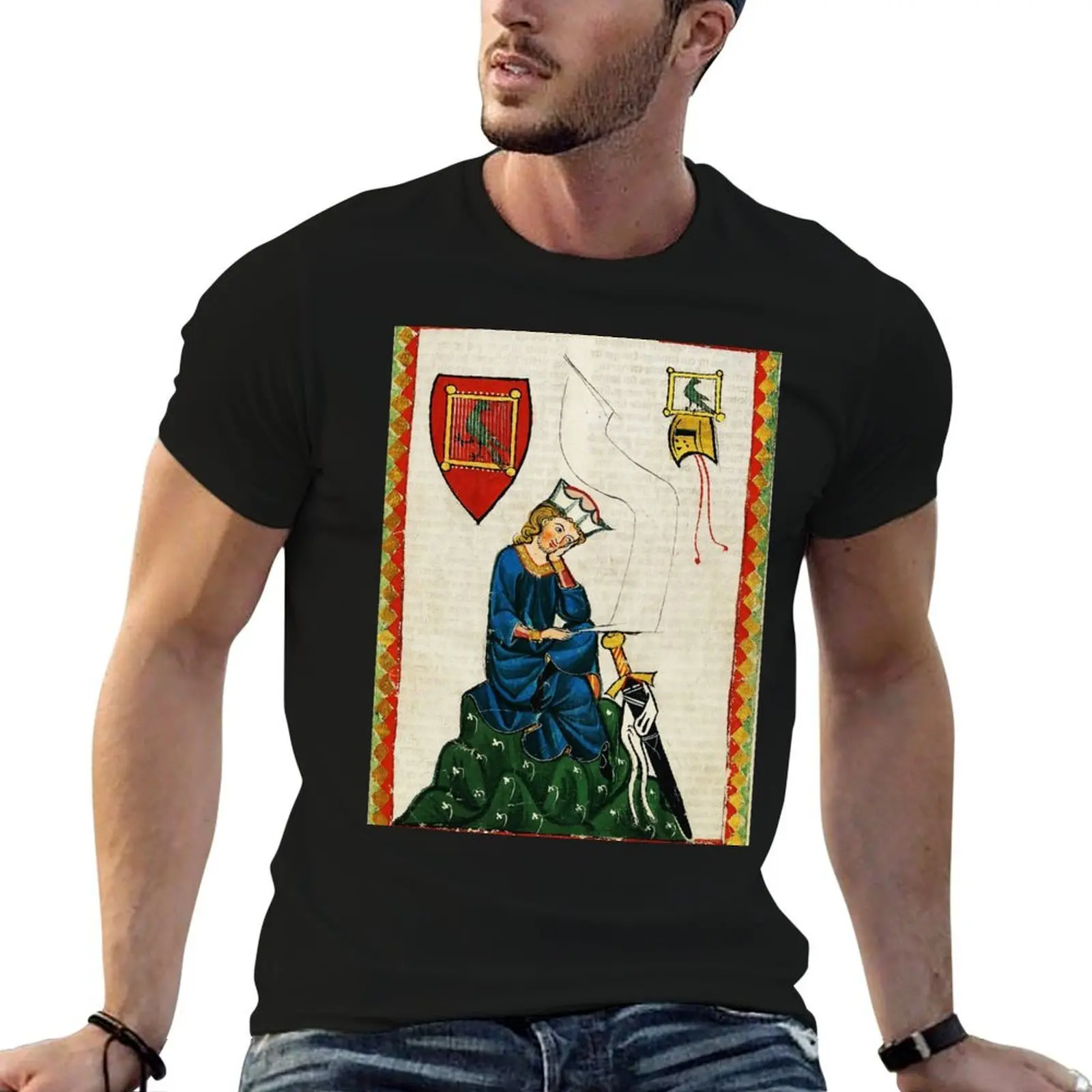 

GERMAN LYRIC POET COMPOSER WALTHER VON DER VOGELWEIDE MEDIEVAL MINIATURE WITH WILD ROSES T-Shirt