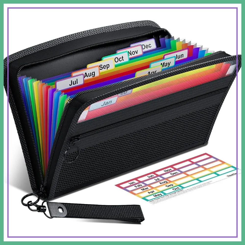 

12-Pocket Accordion File Organizer, Junior Size 11x6.6 Inches, Zipper Closure, Multi-Color Tabs