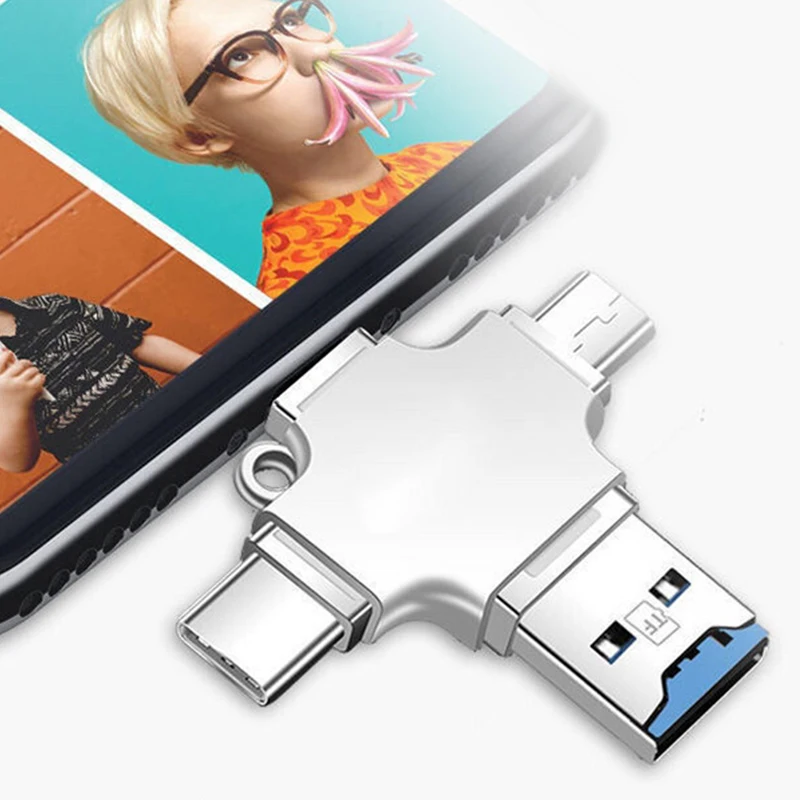 

1Pc Multifunctional USB 3.0 4-In-1 Card Reader Portable Silver Mobile Phone Memory Card Reader For Computer Android PC Camera