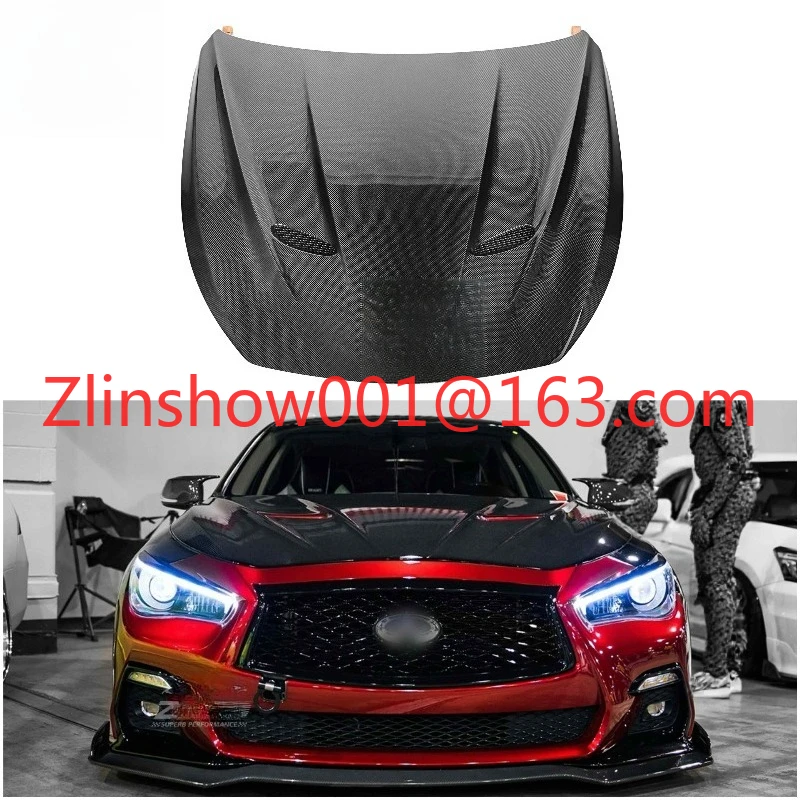 غطاء محرك السيارة من ألياف الكربون لسيارة إنفينيتي Q50 Q50S 2015 2016 2017 2018 2019 2020 2021 2022 2023 2024 تجميل تجديد التحديثية