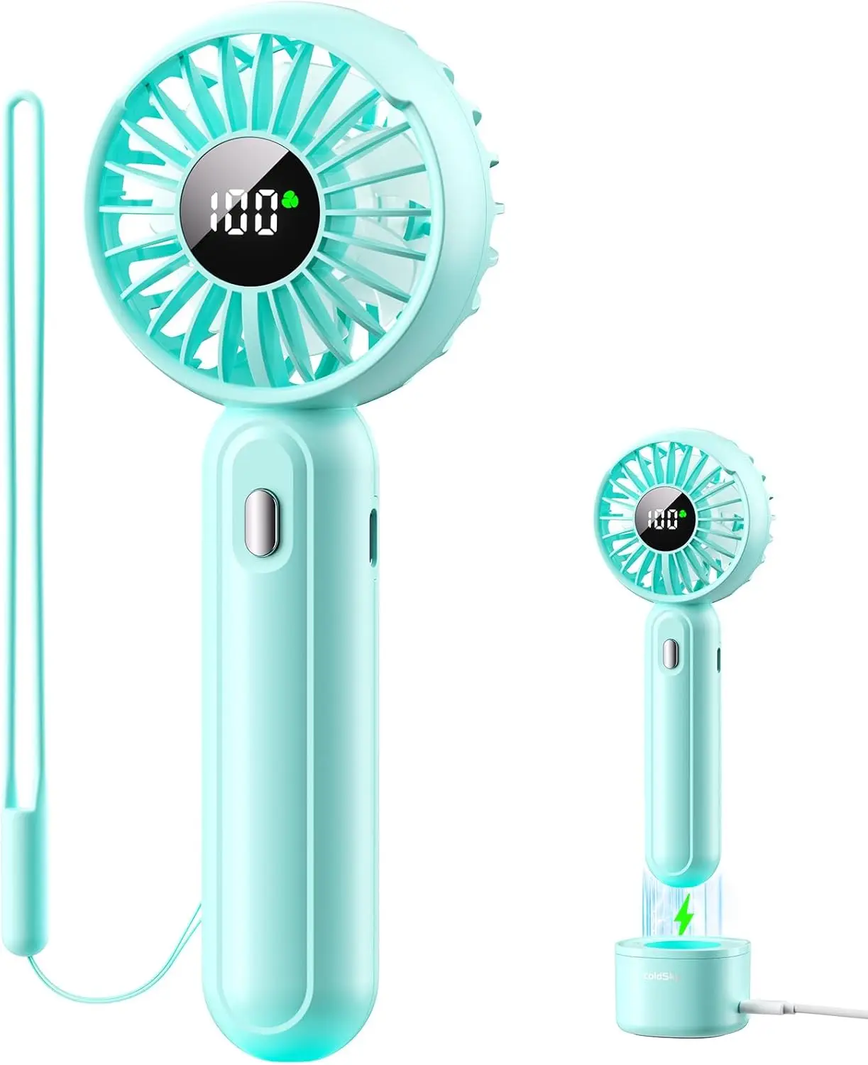 

Wireless Charging Handheld Fan with Digital Display, 3 Speeds, 2000mAh Battery, Portable Desk Fan in Blue