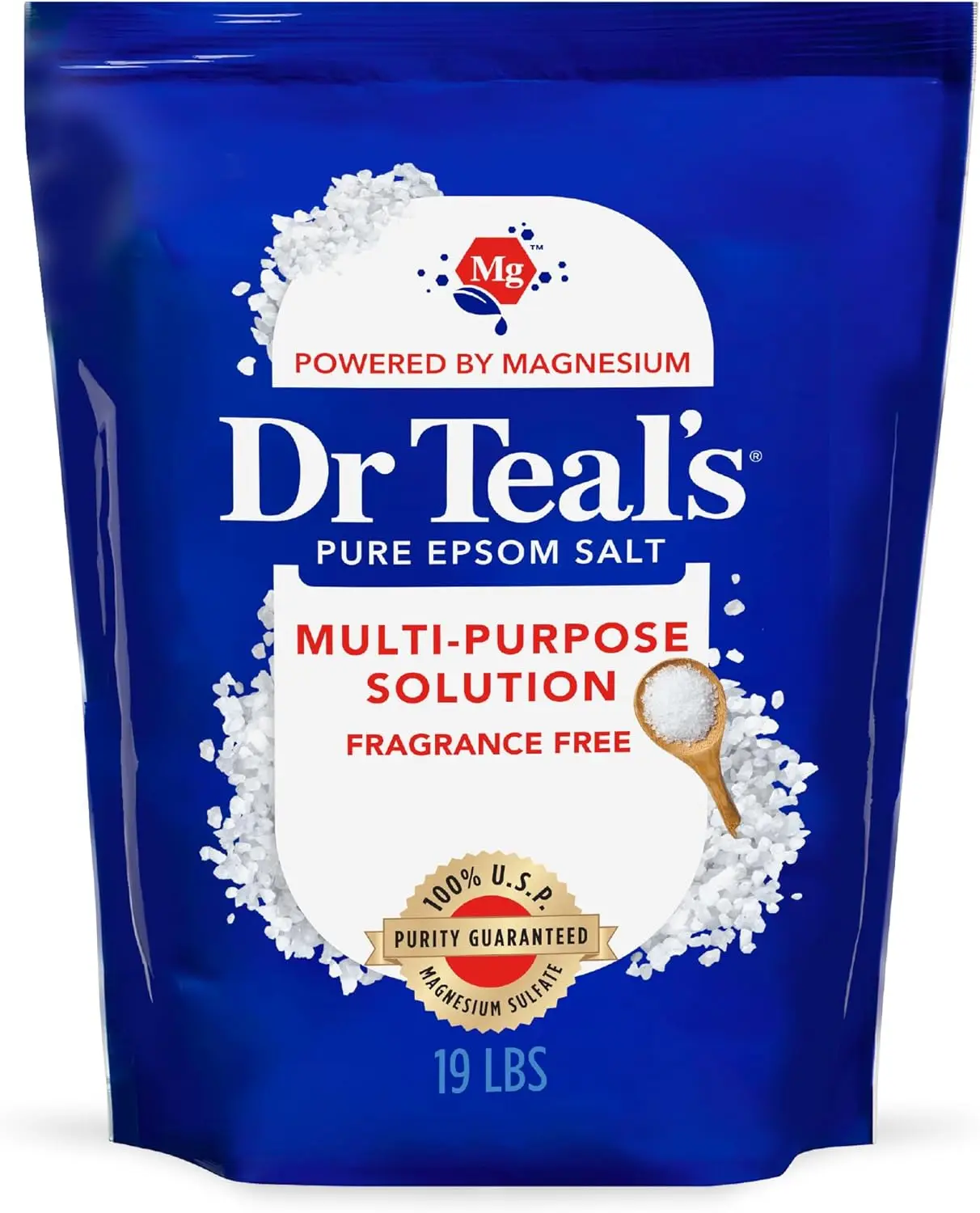 Pure Epsom Salt Multipurpose Solution, Fragrance Free, Bulk Size 19 lbs for Bath, Aches, Pets & Gardening