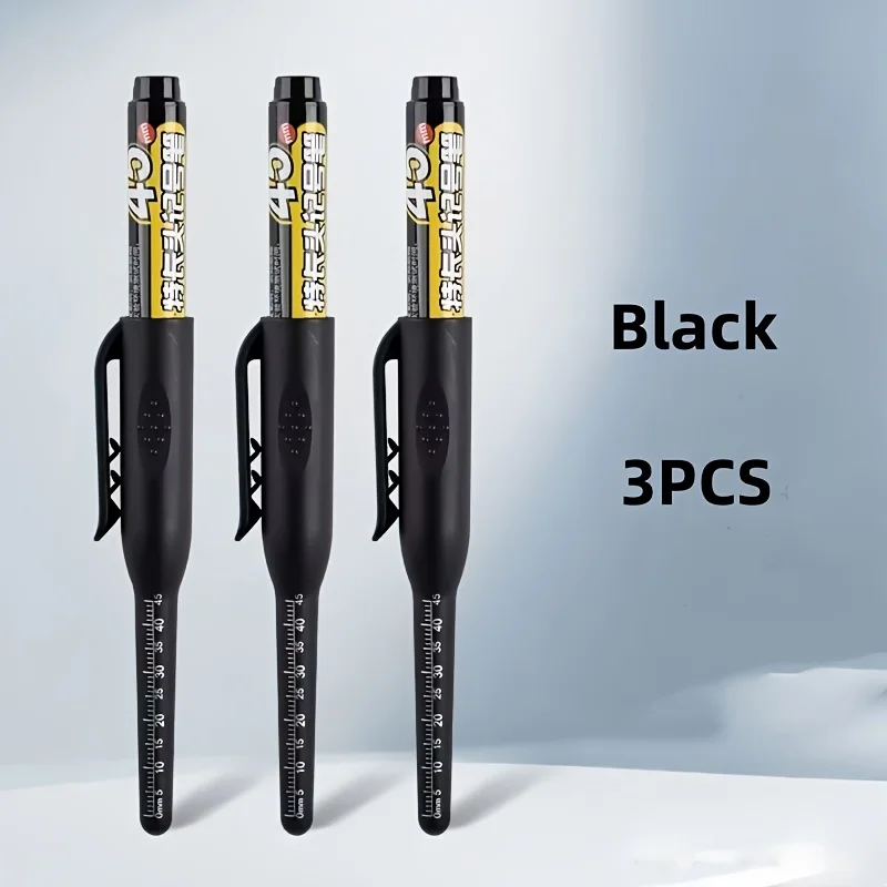 3Pcs 1.77 Inch Waterproof Marking Pen with Scale Cap, Blue Black for Woodworking Construction