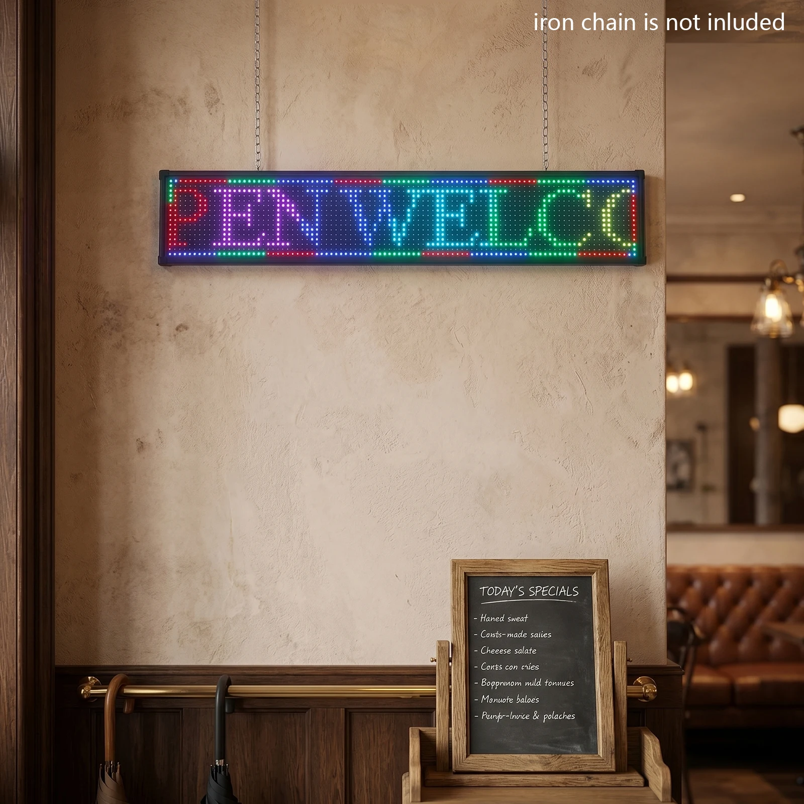LED Message Sign 40x8 Inch 7 Colors, USB Computer Programmable Display Board with 96x96 Resolution, Indoor Outdoor Advertising Sign