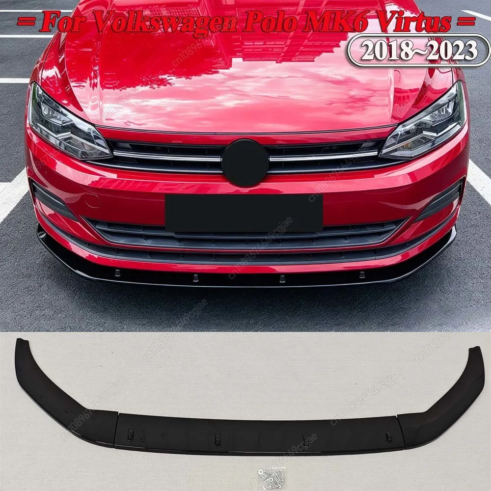 For Volkswagen Polo MK6 Virtus 2018-2023 Car Front Bumper Spoiler Lip Lower Splitter Diffuser Exterior ABS Body Kits Gloss Black