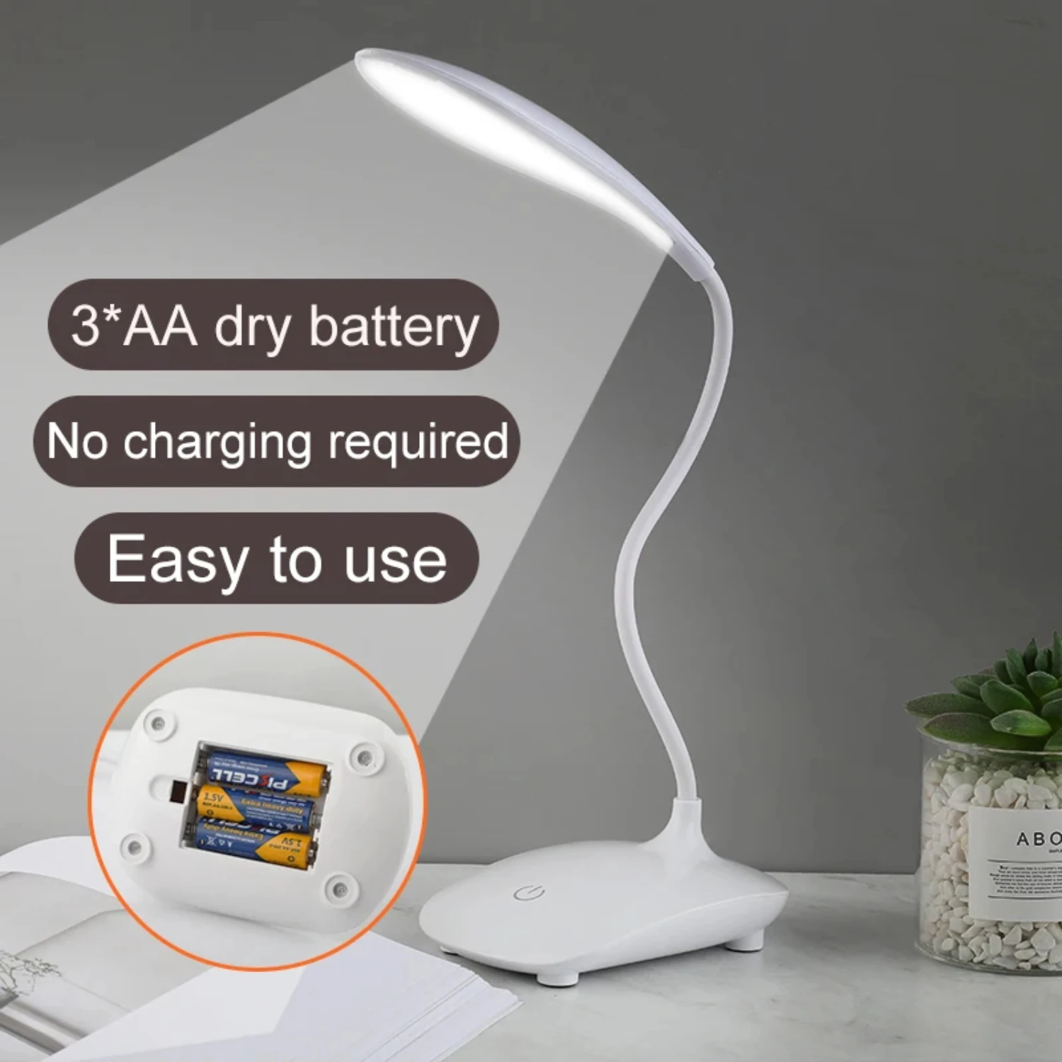 

New LED Desk Lamp AA Dry Battery Powered Touch Dimming Study Bedroom Student Dormitory Portable Night Light Folding Table Lamp