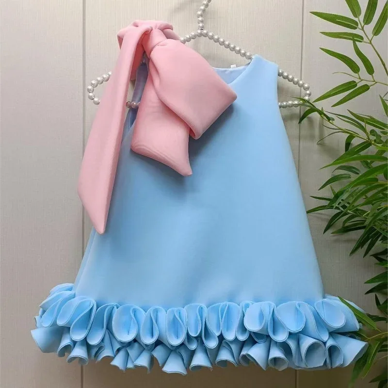 Fashionable Sleeveless Noble and Elegant Girl's Dress Carnival Birthday Party Dress Girl's Big Bow Princess Dress 1-12 Years Old