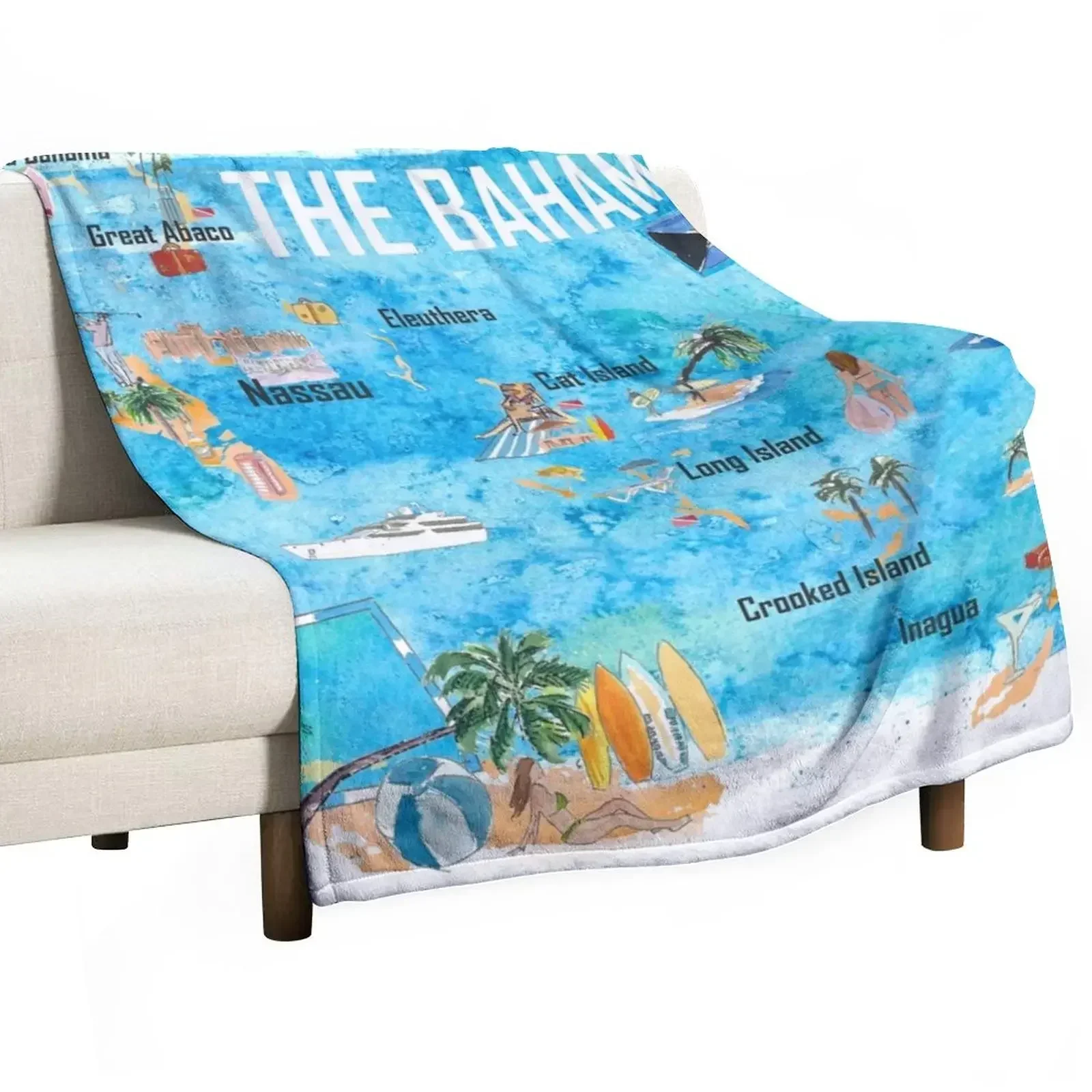 The Bahamas Illustrated Map with Main Roads Landmarks and Highlights Throw Blanket Giant Sofa For Baby Single Blankets