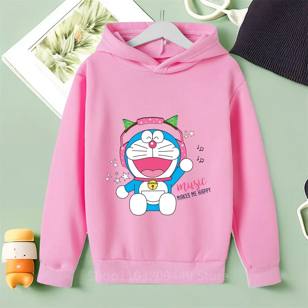 New 2024 Autumn Cotton Kids Hoodie Doraemon Print Boys Girls Fashionable Sportswear Comfortable Stretchy Kawaii Cute Hoodie