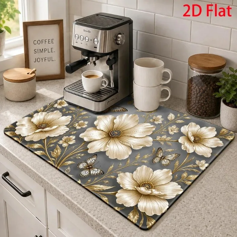 Kitchen Drainage Mat 2D Flat Coffee Bar Sign Cushion Super Absorbent Espresso Machine Pad Kitchen Countertop Placement