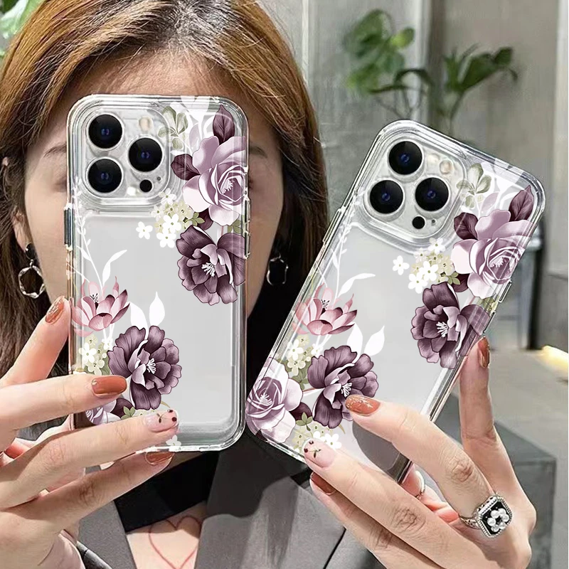 Peony Flower Soft Phone Case For iPhone 17 16 15 Pro Max 14 13 12 11 16E 17E Air 7 8 Plus XS XR X Transparent TPU Silicone Cover view 6