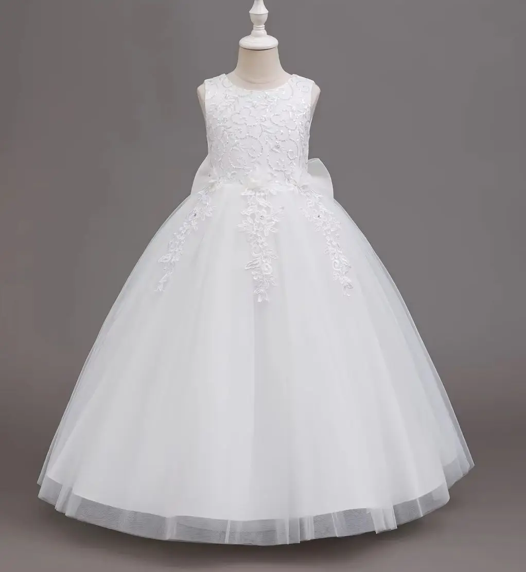 New Piano Girl Party Dresses Girls Concert Dress Long Gown Sequins 4-12 Years Child White Clothes