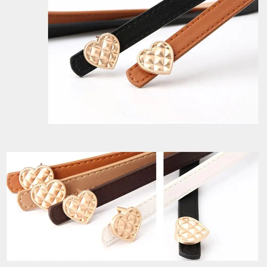 

Elastic Women's Waist Belt with Heart Buckle PU Leather Strap Soft Thin Fashion