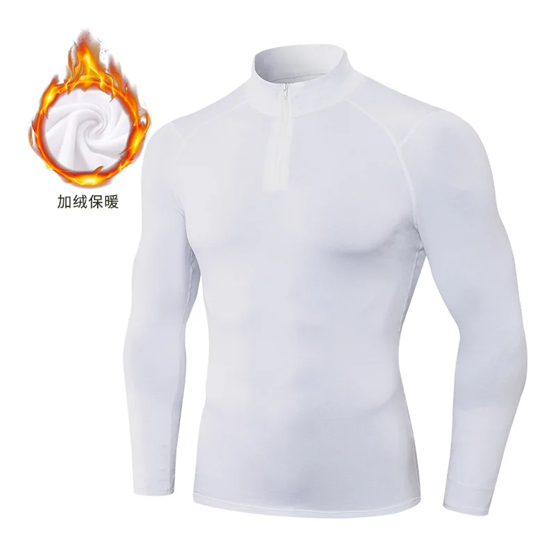 Men's autumn and winter velvet gym clothes, high-elastic tight-fitting sports running training, long-sleeved thermal stand-up ne