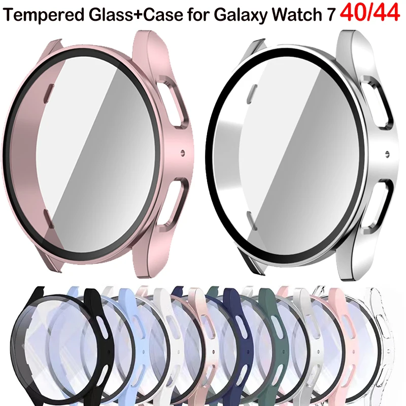 Tempered Glass+Case for Samsung Galaxy Watch 7 44mm 40mm Screen Protector All-Around Bumper Cover for Galaxy Watch 7FE 40 44mm