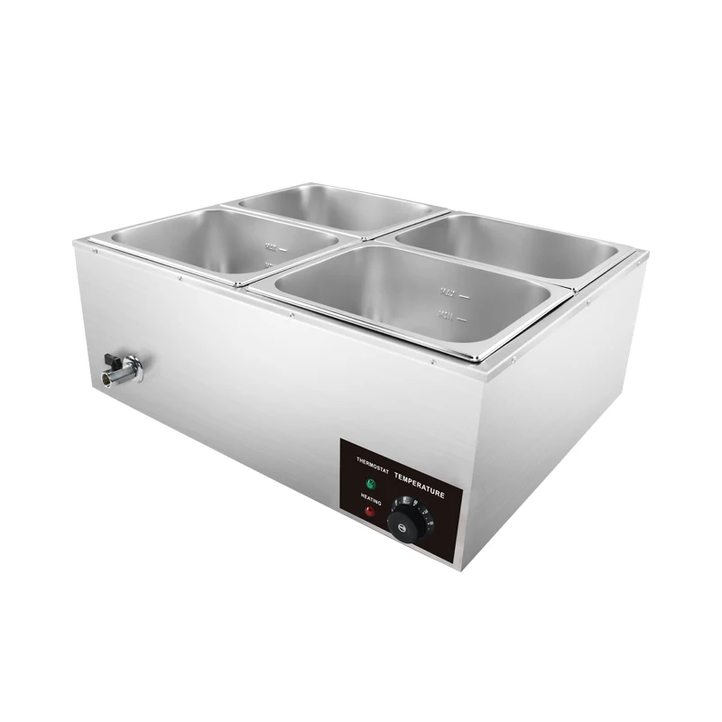 Commercial Catering Equipment Grade Stainless Steel Bain Marie Food Warmers Electric Countertop Steamer with Lid and Tap