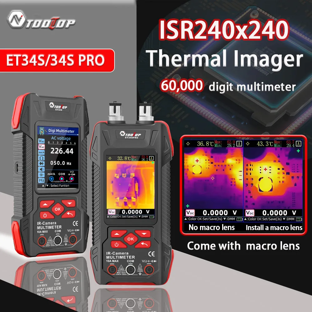 TOOLTOP 3,2 Zoll -20~550 ℃   Wärmebildkamera 600.000 Zählungen Digitalmultimeter Optischer Leistungsmesser für die Reparatur von Haushaltsschaltkreisen