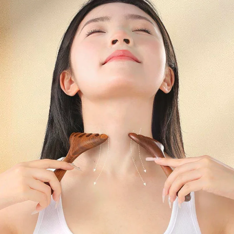 Masajeador de cuero cabelludo de cinco garras de sándalo dorado Natural, herramienta Gua Sha, rascador de espalda, Spa, peine de masaje meridiano de mano, cuidado del cabello