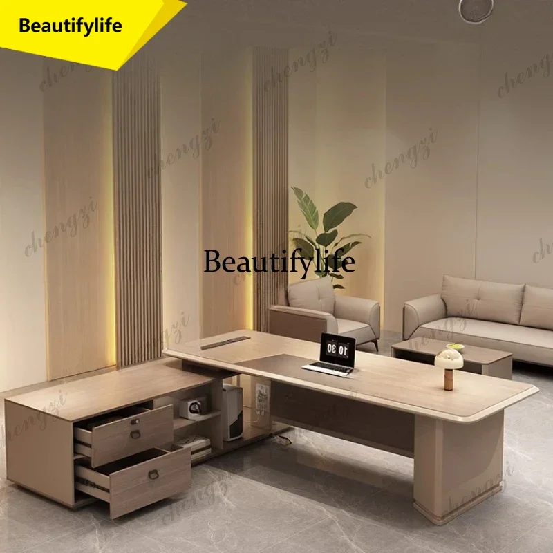 M9344 Manager Organizer Working Table White Luxury L Shape Drawers Organizer Desk Office Study Executive Escritorio