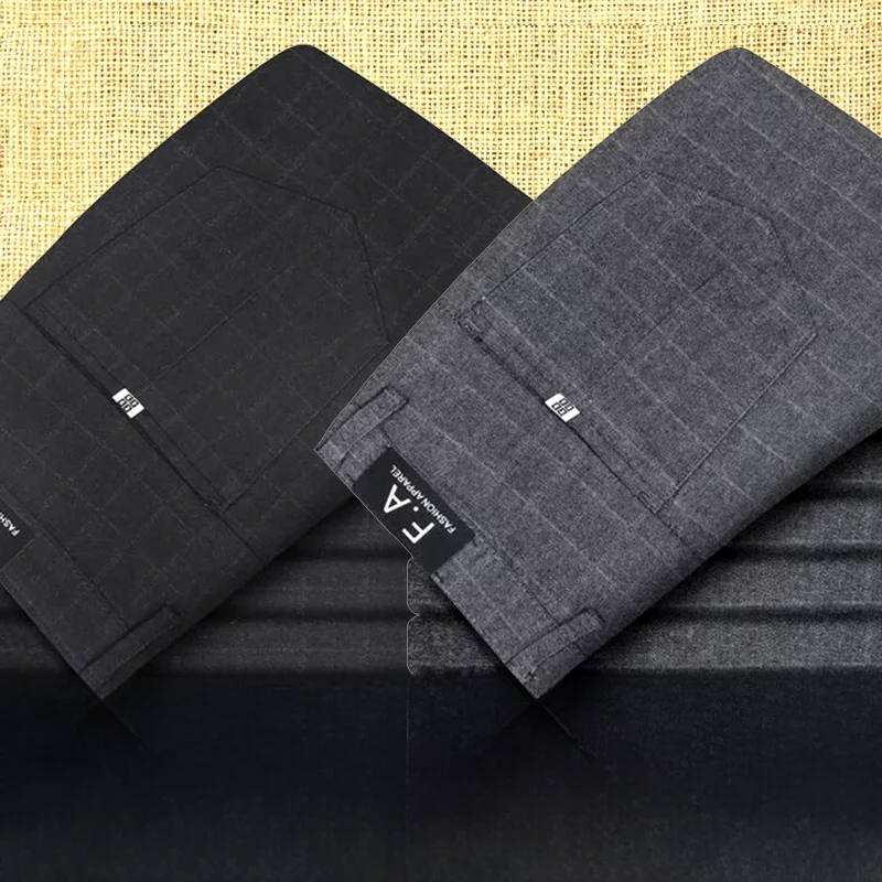 

Autumn Winter Men's Casual Pants Busin Slim Fit Plaid Loose Workwear Straight Leg Long Trousers Faionable Youth Sle