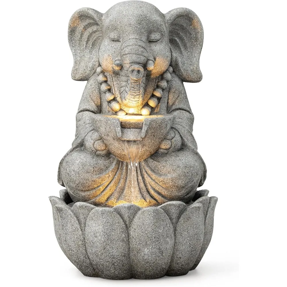 

Outdoor Fountains and Waterfalls Zen-Style Concrete Resin Elephant Water Fountains with LED & Pump, Garden Patio Water Fountain