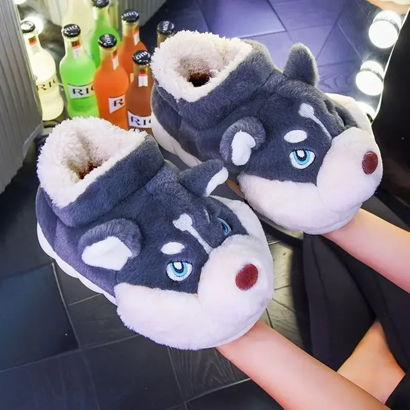 Cotton Slippers Women Winter Warm Shoes Plush Lining Indoor Couple Slides Platform High Top Snow Boots Female Male Home Slipper